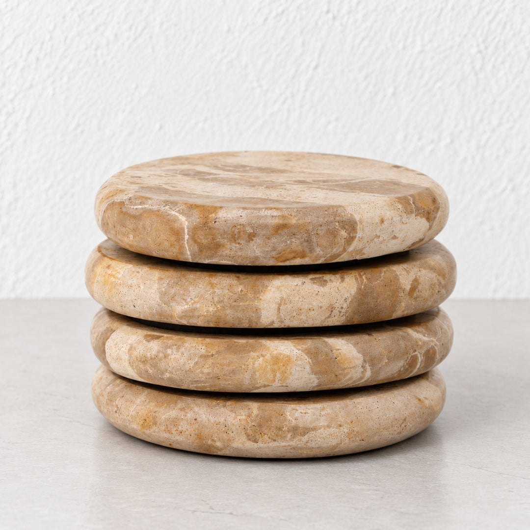 CORINTH ROUND COASTER  |  SET OF 8  |  CAPRI BEIGE MARBLE