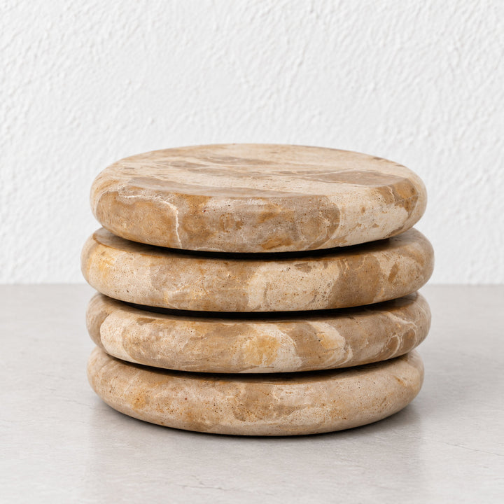 CORINTH ROUND COASTER  |  SET OF 8  |  CAPRI BEIGE MARBLE