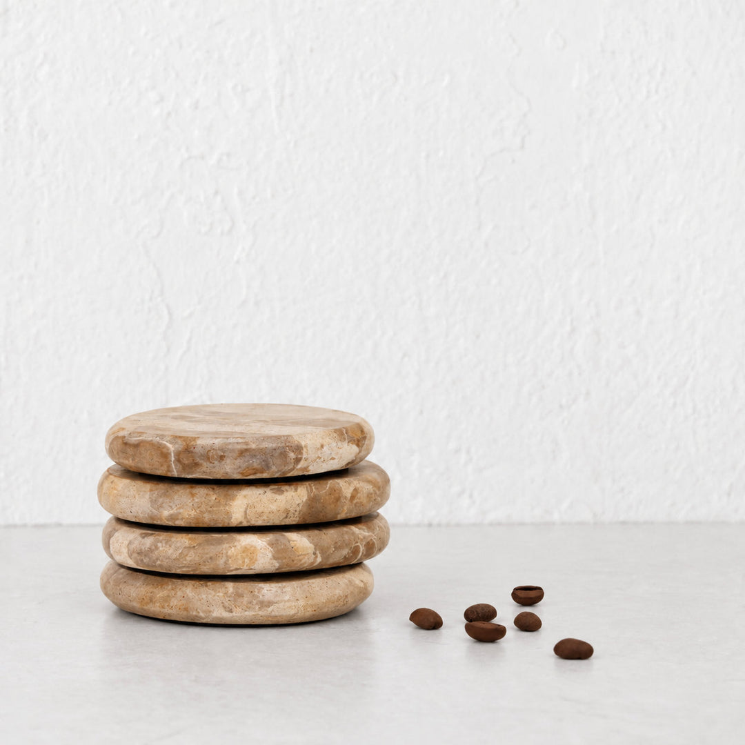 CORINTH ROUND COASTER  |  SET OF 4  |  CAPRI BEIGE MARBLE