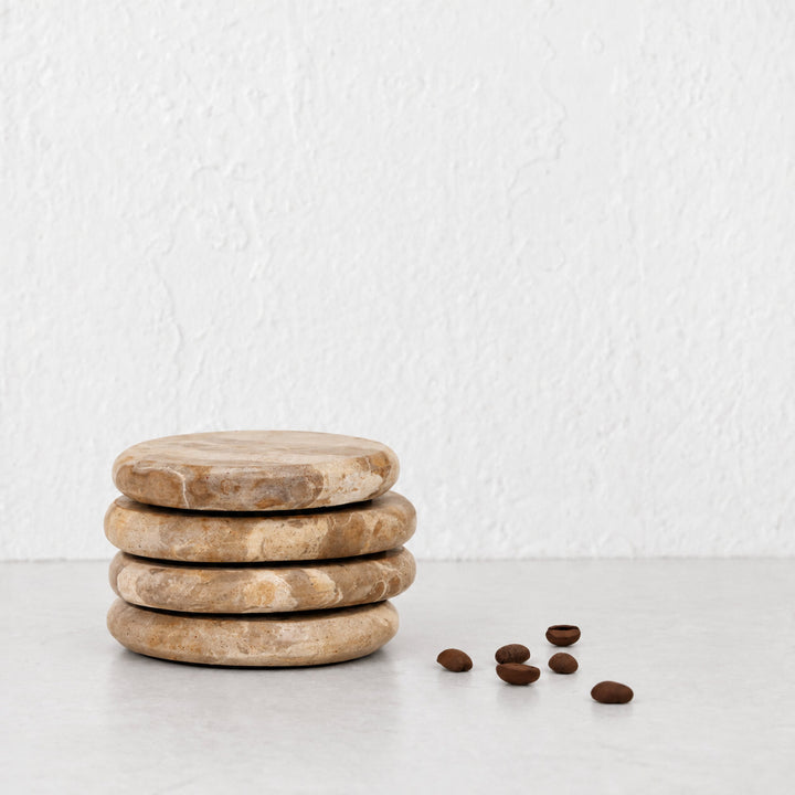 CORINTH ROUND COASTER  |  SET OF 4  |  CAPRI BEIGE MARBLE