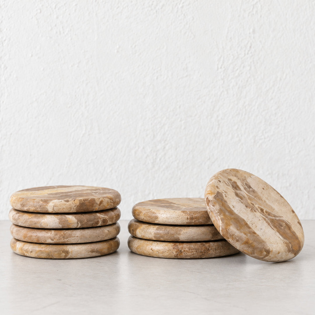 CORINTH ROUND COASTER  |  SET OF 8  |  CAPRI BEIGE MARBLE