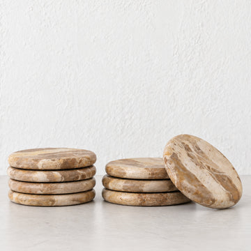 CORINTH ROUND COASTER  |  SET OF 8  |  CAPRI BEIGE MARBLE