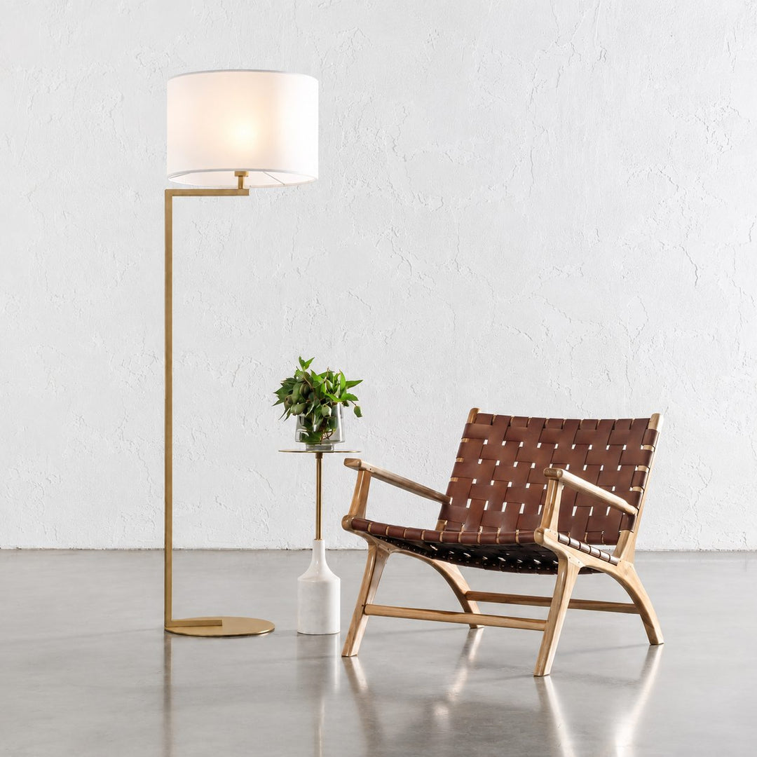 CORMONT FLOOR LAMP  |  ANTIQUE BRASS + WHITE SHADE