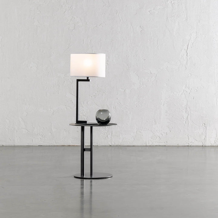 CORMONT MATTE BLACK TABLE LAMP  |  WHITE LINEN SHADE