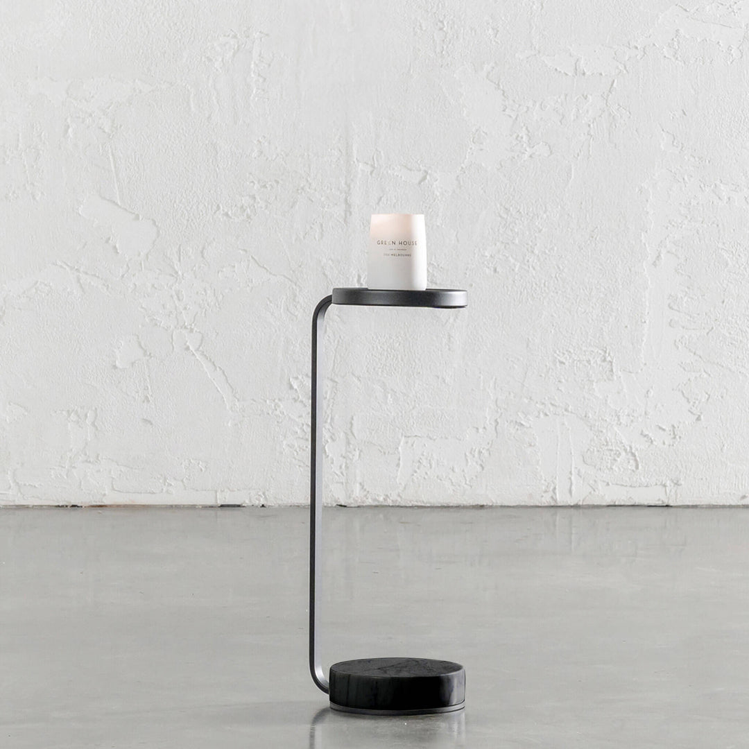 Corsini C-Shape Dark Grey Marble + Matte Black Drinks Table  |  D20cm