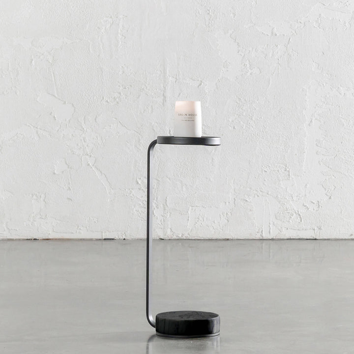 Corsini C-Shape Dark Grey Marble + Matte Black Drinks Table  |  D20cm