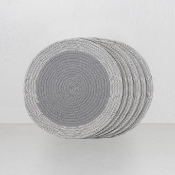 DEMI COTTON ROUND PLACEMAT | GREY + WHITE BORDER | SET OF 6