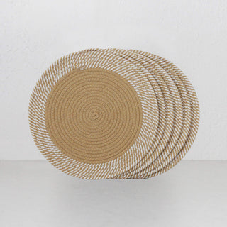 DEMI COTTON ROUND PLACEMAT | NATURAL + WHITE BORDER | SET OF 6