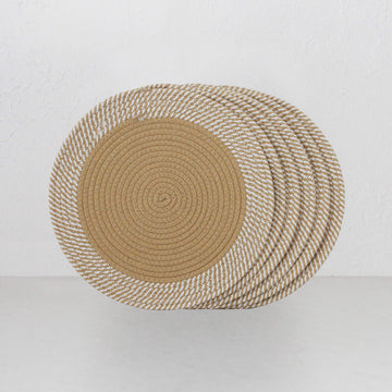 DEMI COTTON ROUND PLACEMAT | NATURAL + WHITE BORDER | SET OF 6