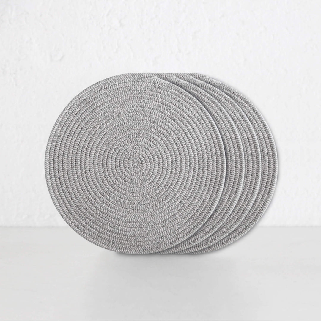 DEMI COTTON ROUND PLACEMAT | GREY + WHITE | SET OF 4