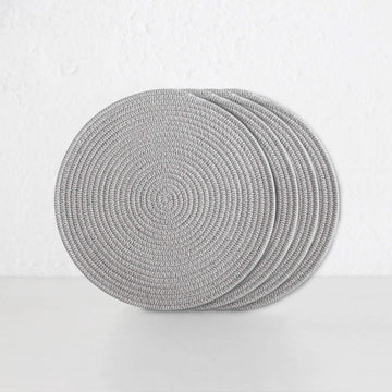 DEMI COTTON ROUND PLACEMAT | GREY + WHITE | SET OF 4