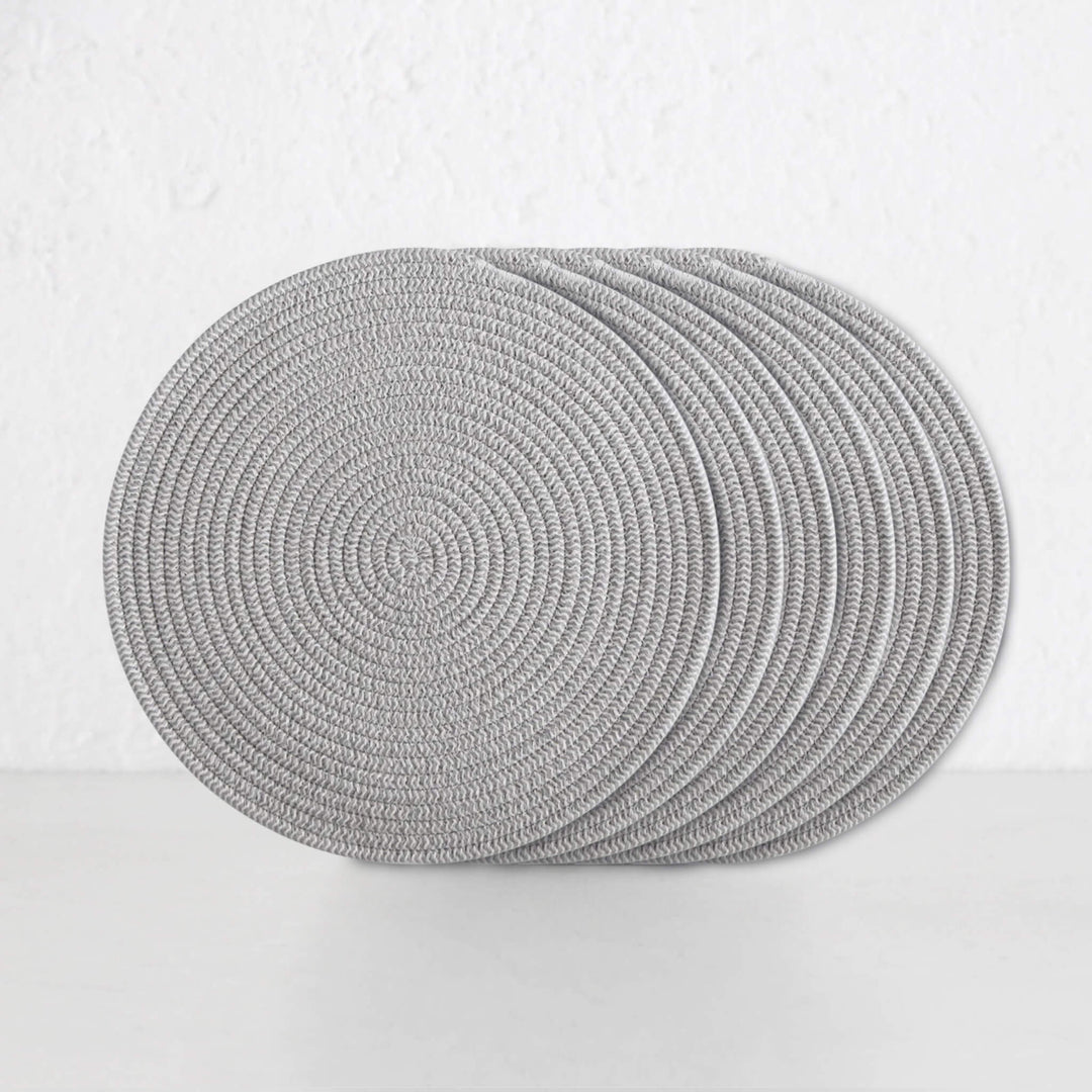 DEMI COTTON ROUND PLACEMAT  |  GREY + WHITE  |  SET OF 6