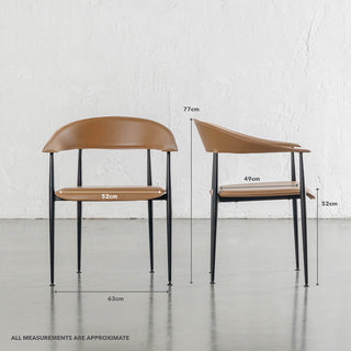 DONATO VEGAN LEATHER DINING CHAIR  |  SADDLE TAN | MEASUREMENTS