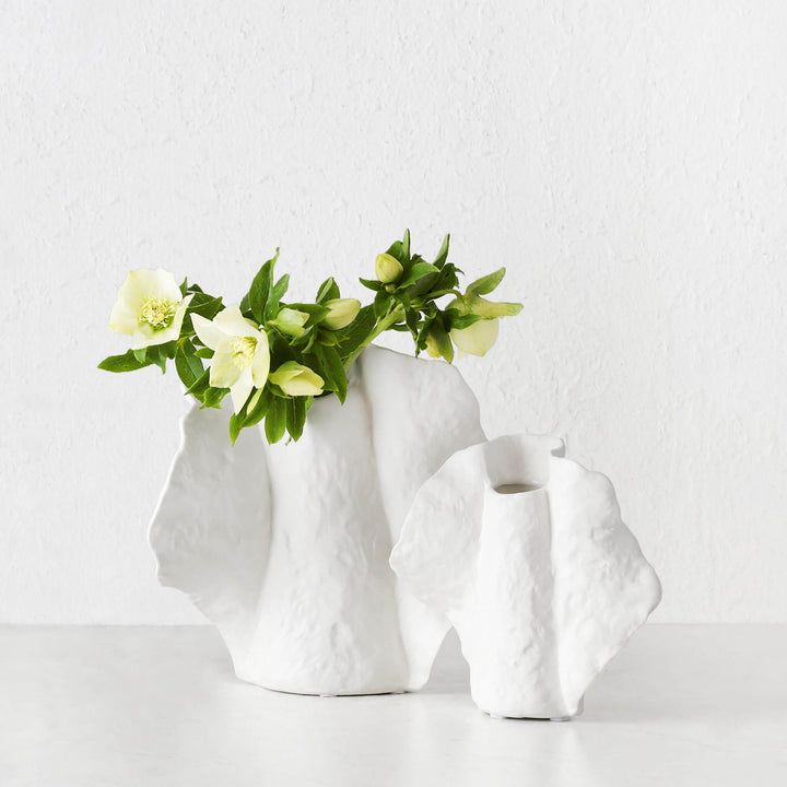 LIVING BY DESIGN EXCLUSIVE  |  DRUYA CERAMIC VASE BUNDLE X2  |  SMALL + MEDIUM  |  NATURAL WHITE CERAMIC