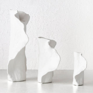 LIVING BY DESIGN EXCLUSIVE  |  DRUYA CERAMIC VASE BUNDLE X3  |  S + M + L  |  NATURAL WHITE CERAMIC