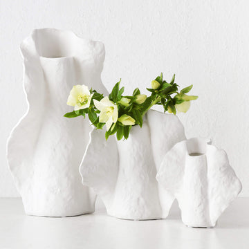 LIVING BY DESIGN EXCLUSIVE  |  DRUYA CERAMIC VASE COLLECTION  |  NATURAL WHITE CERAMIC