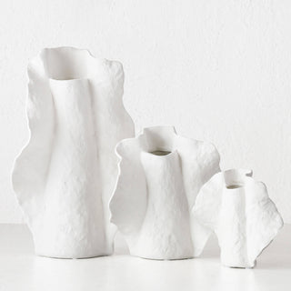 LIVING BY DESIGN EXCLUSIVE  |  DRUYA CERAMIC VASE BUNDLE X3  |  S + M + L  |  NATURAL WHITE CERAMIC