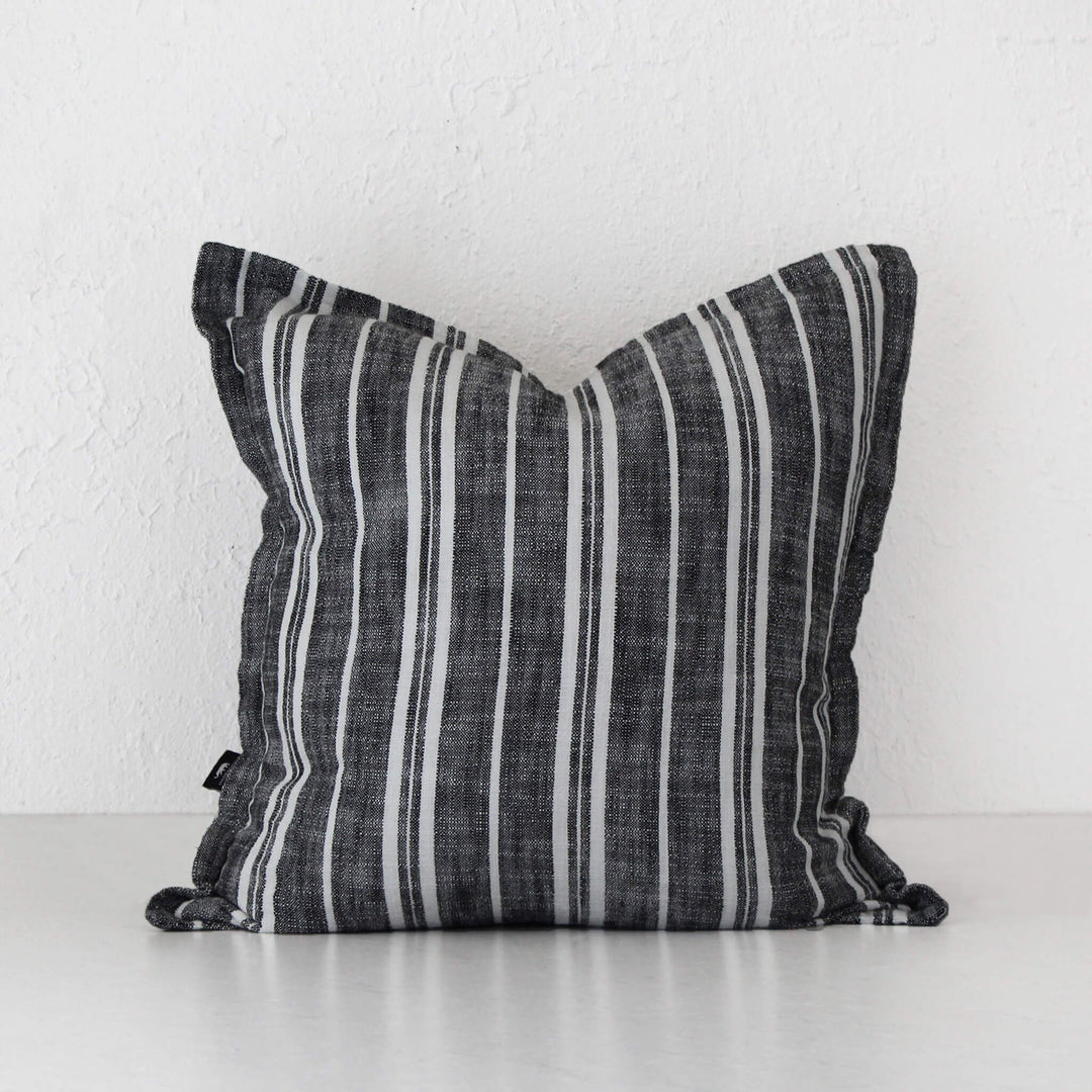 DARCY WOVEN STRIPE CUSHION  |  CHARCOAL + WHITE  |  50 x 50