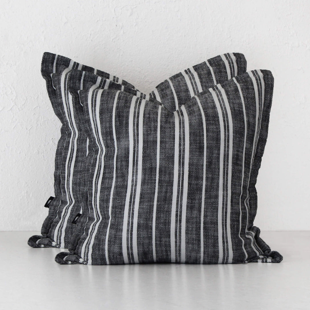 DARCY WOVEN STRIPE CUSHION BUNDLE X2  |  CHARCOAL + WHITE  |  50 x 50