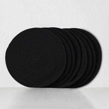 DEMI COTTON ROUND PLACEMAT  |  BLACK  |  SET OF 8