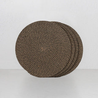 DEMI COTTON ROUND PLACEMAT | NATURAL + BLACK WEAVE | SET OF 4