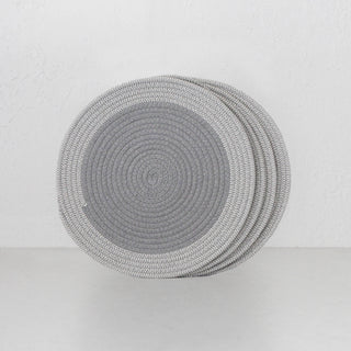 DEMI COTTON ROUND PLACEMAT | GREY + WHITE BORDER | SET OF 4