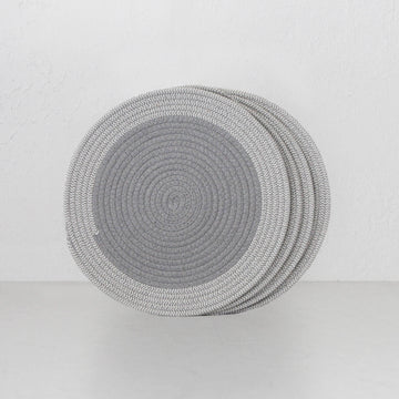 DEMI COTTON ROUND PLACEMAT | GREY + WHITE BORDER | SET OF 4