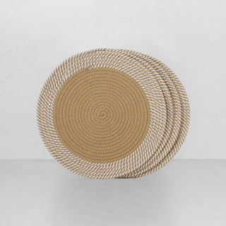 DEMI COTTON ROUND PLACEMAT | NATURAL + WHITE BORDER | SET OF 4
