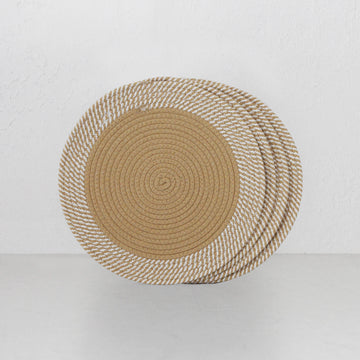 DEMI COTTON ROUND PLACEMAT | NATURAL + WHITE BORDER | SET OF 4