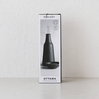 OTTAWA STONEWARE OIL BOTTLE + SALT DISH 2 PIECE SET  |  STONE