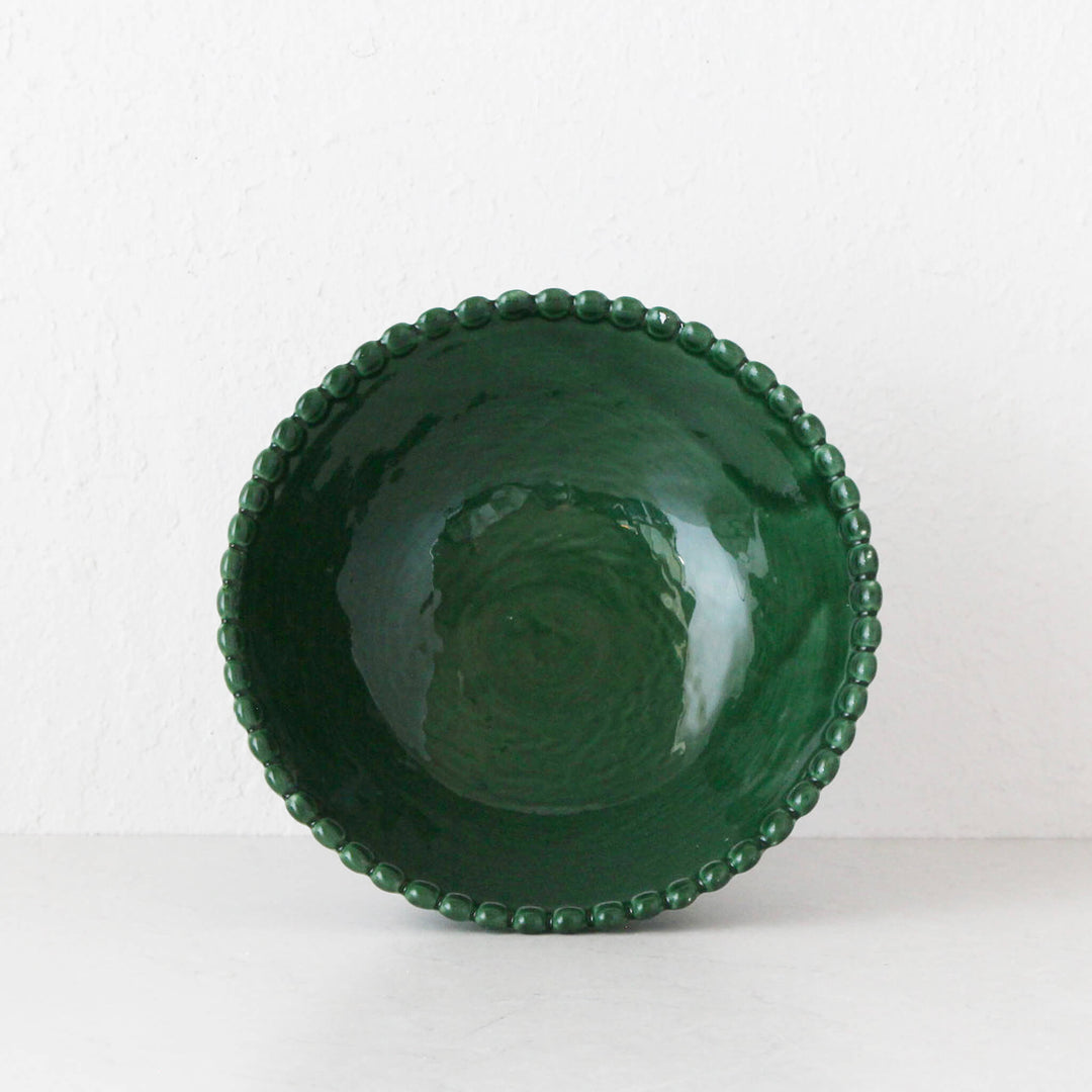 EDEN CHRISTMAS PEDESTAL BOWL  |  26CM  |  GREEN CERAMIC