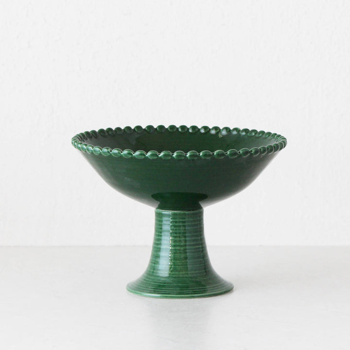 EDEN CHRISTMAS PEDESTAL BOWL  |  26CM  |  GREEN CERAMIC