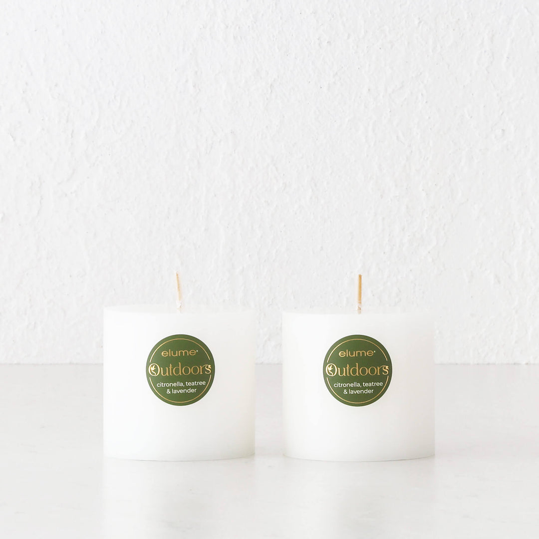 ELUME  |  SIGNATURE CITRONELLA PILLAR 3X3" CANDLE BUNDLE X2  |  40HRS  |  CITRONELLA + TEA TREE + LAVENDER