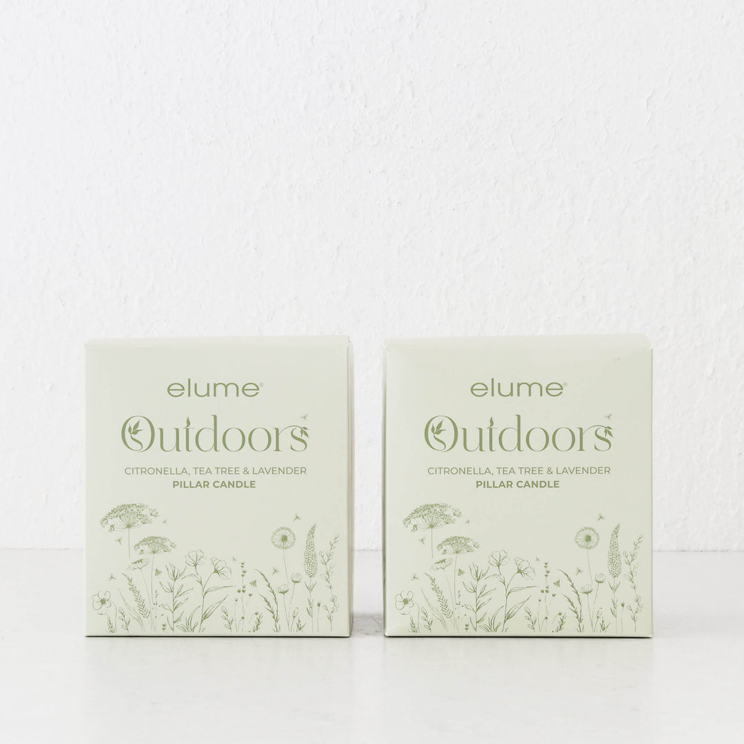 ELUME  |  CITRONELLA PILLAR 4.5X5" CANDLE BUNDLE X2  |  130+HRS  |  CITRONELLA + TEA TREE + LAVENDER