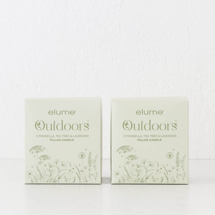 ELUME  |  CITRONELLA PILLAR 4.5X5" CANDLE BUNDLE X2  |  130+HRS  |  CITRONELLA + TEA TREE + LAVENDER