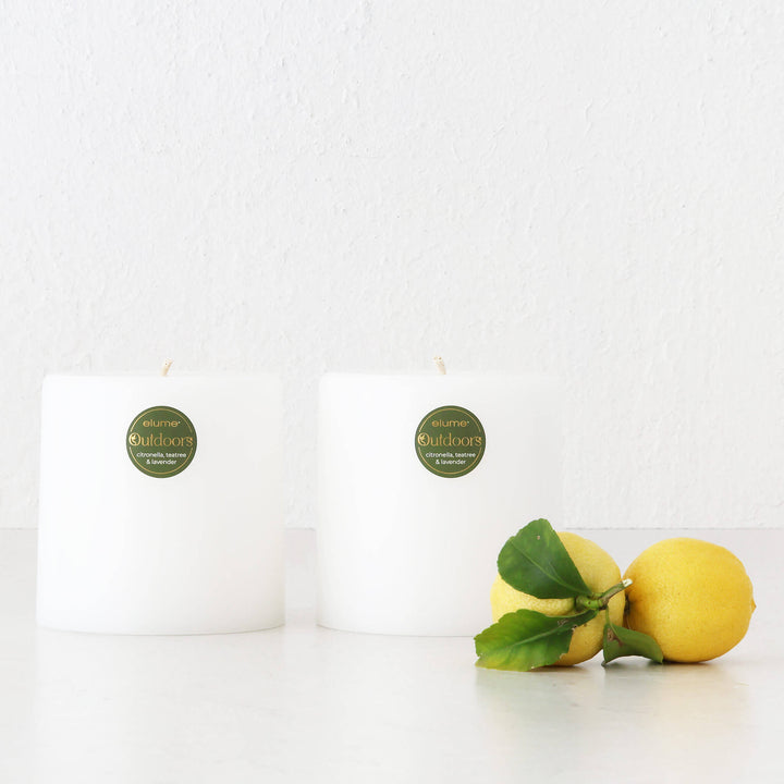 ELUME  |  CITRONELLA PILLAR 4.5X5" CANDLE BUNDLE X2  |  130+HRS  |  CITRONELLA + TEA TREE + LAVENDER