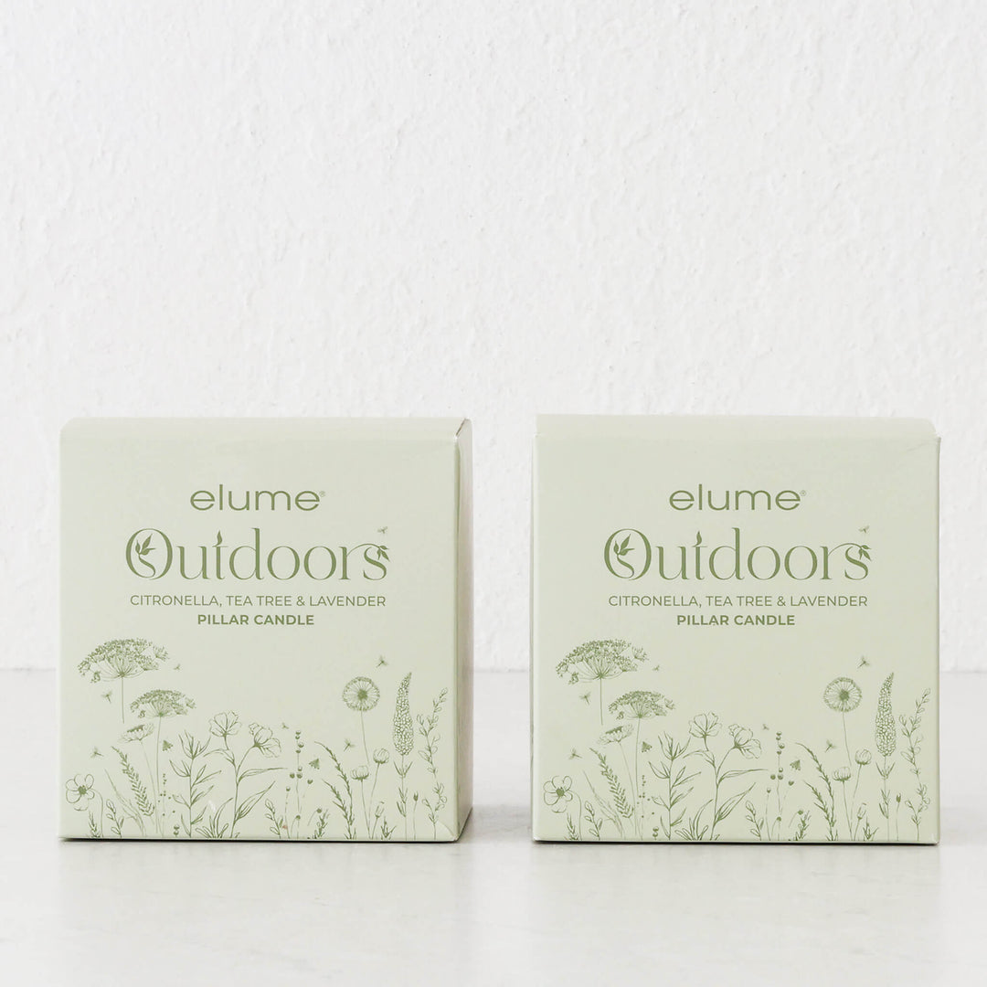 ELUME  |  CITRONELLA PILLAR 4X4" CANDLE BUNDLE X2  |  120HRS  |  CITRONELLA + TEA TREE + LAVENDER