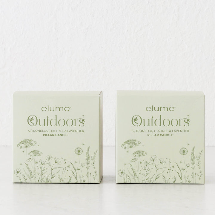 ELUME  |  CITRONELLA PILLAR 4X4" CANDLE BUNDLE X2  |  120HRS  |  CITRONELLA + TEA TREE + LAVENDER