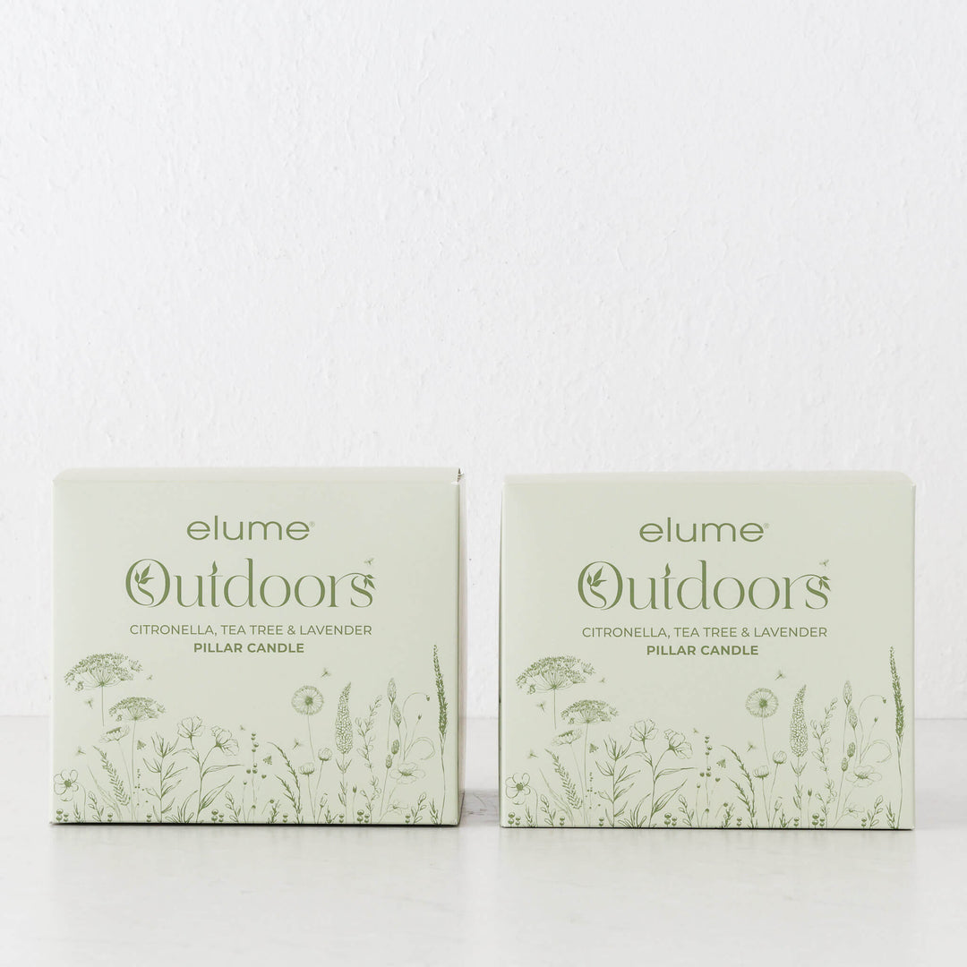 ELUME  |  CITRONELLA PILLAR 6X5" CANDLE BUNDLE X2  |  150HRS  |  CITRONELLA + TEA TREE + LAVENDER