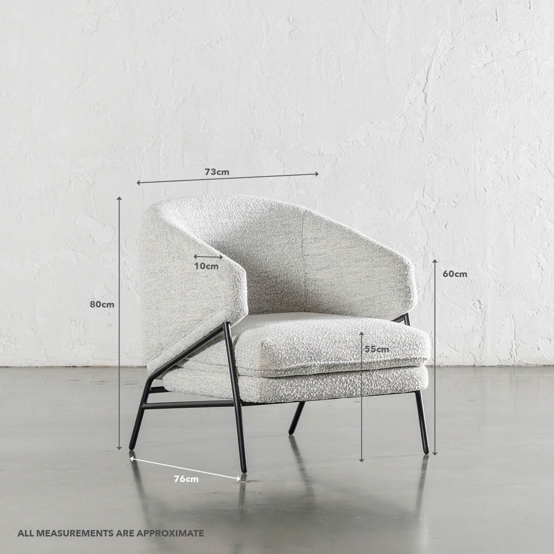 ESSEN ARMCHAIR_ASHEN MIST BOUCLE MEASUREMENTS