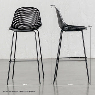 ETTA MESH INDOOR/OUTDOOR BAR CHAIR BUNDLE  |  ONYX BLACK | MEASUREMENTS