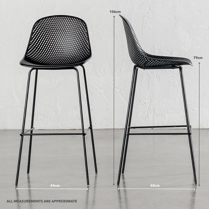 ETTA MESH INDOOR/OUTDOOR BAR CHAIR BUNDLE  |  ONYX BLACK | MEASUREMENTS