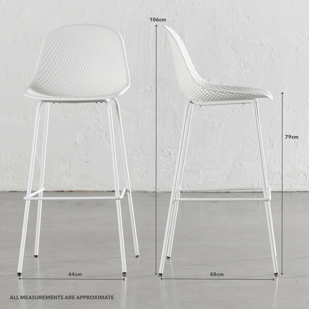 ETTA MESH INDOOR/OUTDOOR BAR CHAIR BUNDLE  |  GHOST WHITE | MEASUREMENTS