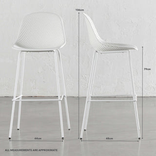 ETTA MESH INDOOR/OUTDOOR BAR CHAIR BUNDLE  |  GHOST WHITE | MEASUREMENTS