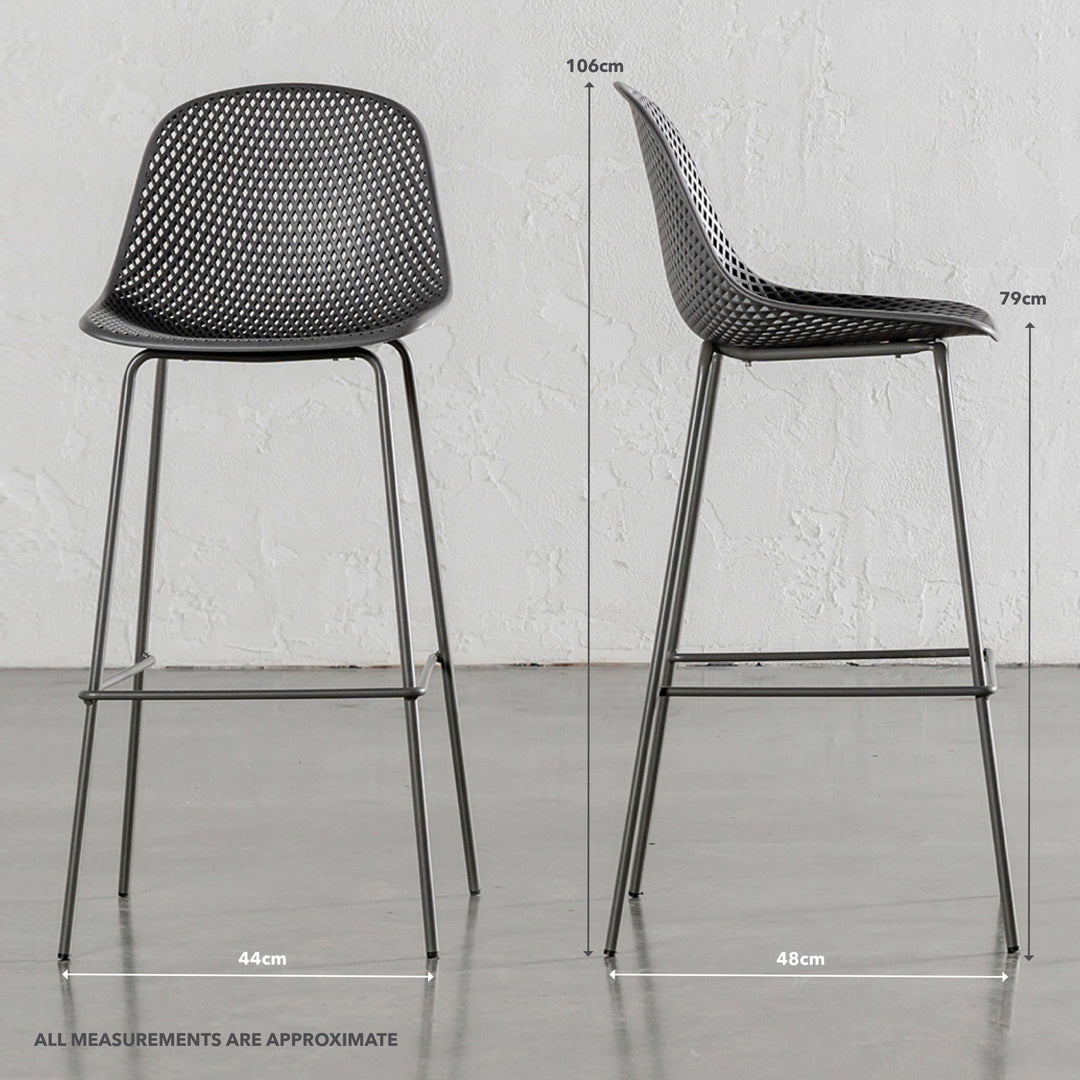 ETTA MESH INDOOR/OUTDOOR BAR CHAIR BUNDLE | GRANITE GREY | MEASUREMENTS
