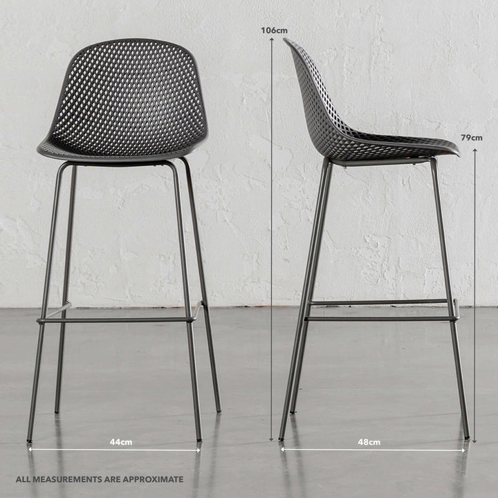 ETTA MESH INDOOR/OUTDOOR BAR CHAIR BUNDLE | GRANITE GREY | MEASUREMENTS