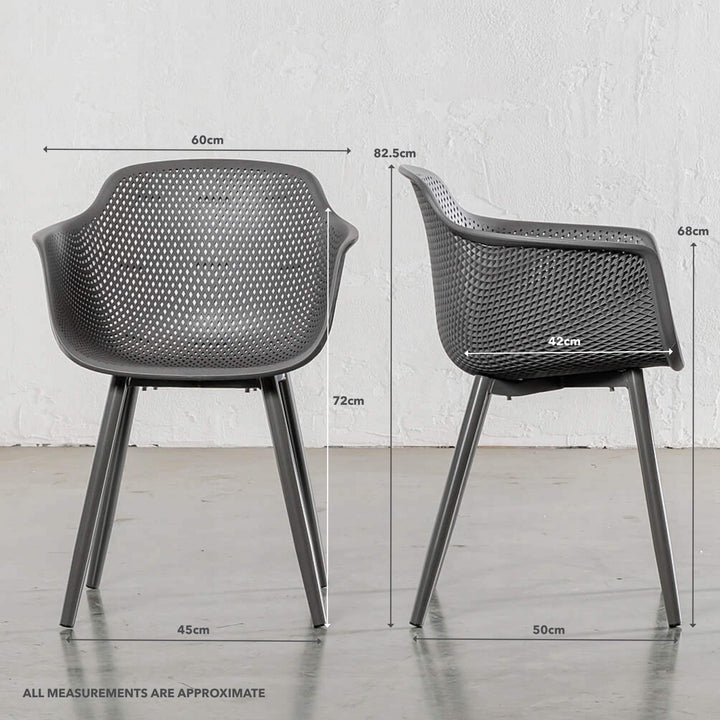 ETTA MESH WRAP INDOOR/OUTDOOR DINING CHAIR  |  GRANITE GREY | MEASUREMENTS