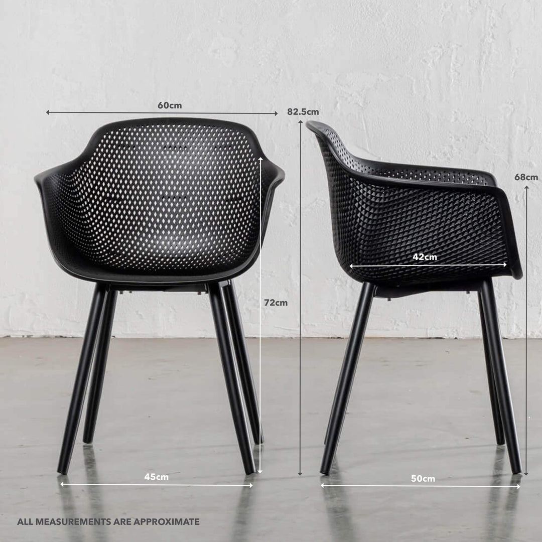 ETTA MESH WRAP INDOOR/OUTDOOR DINING CHAIR  |  ONYX BLACK | MEASUREMENTS