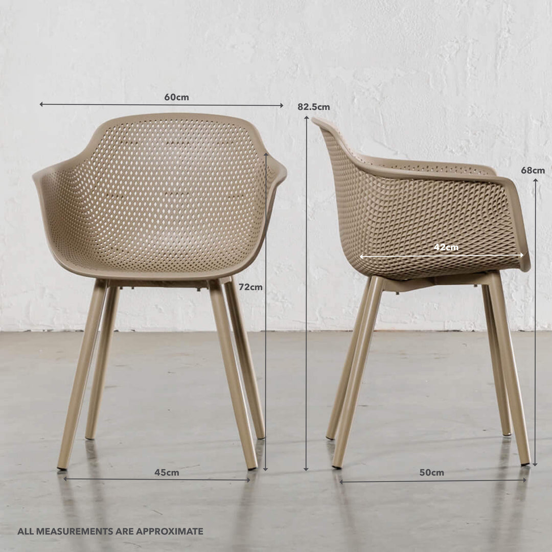 ETTA MESH WRAP INDOOR/OUTDOOR DINING CHAIR  |  TOBACCO SAND | MEASUREMENTS