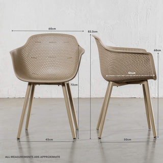 ETTA MESH WRAP INDOOR/OUTDOOR DINING CHAIR  |  TOBACCO SAND | MEASUREMENTS